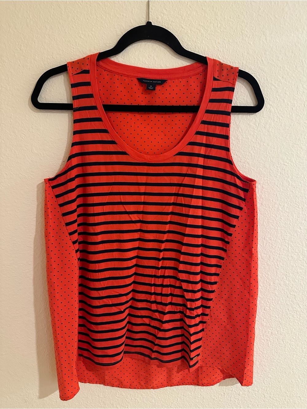 Tommy Hilfiger Red and Black Striped & Polka Dot Sleeveless Tank